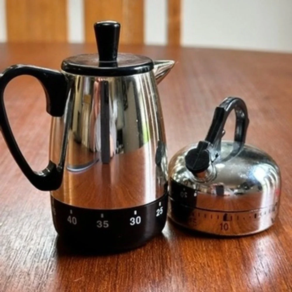 Vintage Chrome Coffee Percolator Tea Kettle Novelty Kitchen Timers WORKS MCM